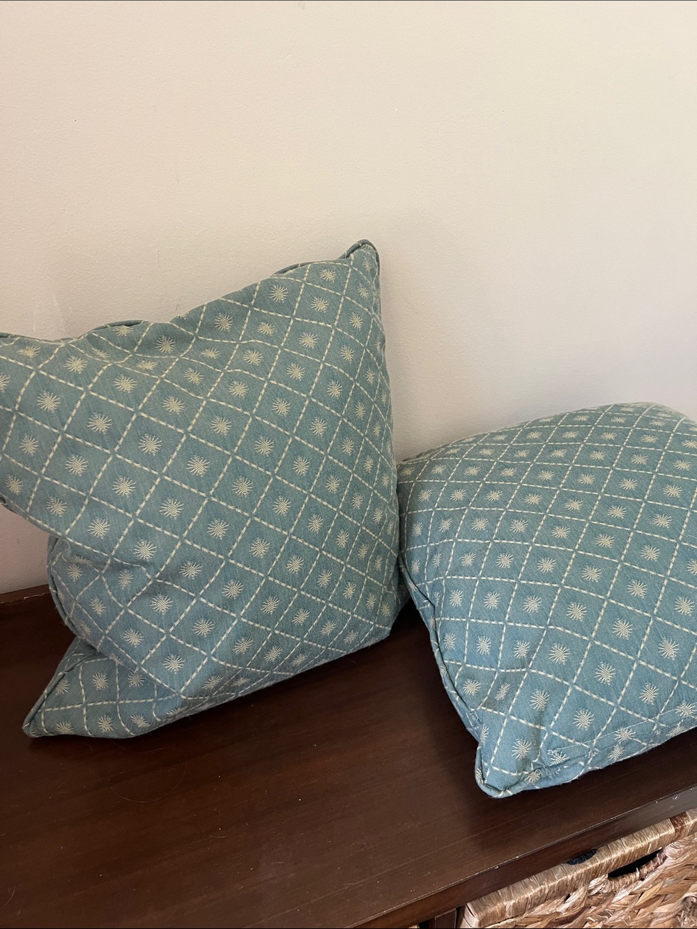 Blue, Green • Patterned Throw Pillows • Set of 2 • 16”x16” Square • Zippered